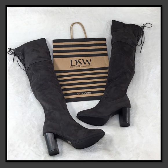 Qupid Shoes - QUPID THIGH HIGH GRAY SUEDE LACE BACK BOOTS 9